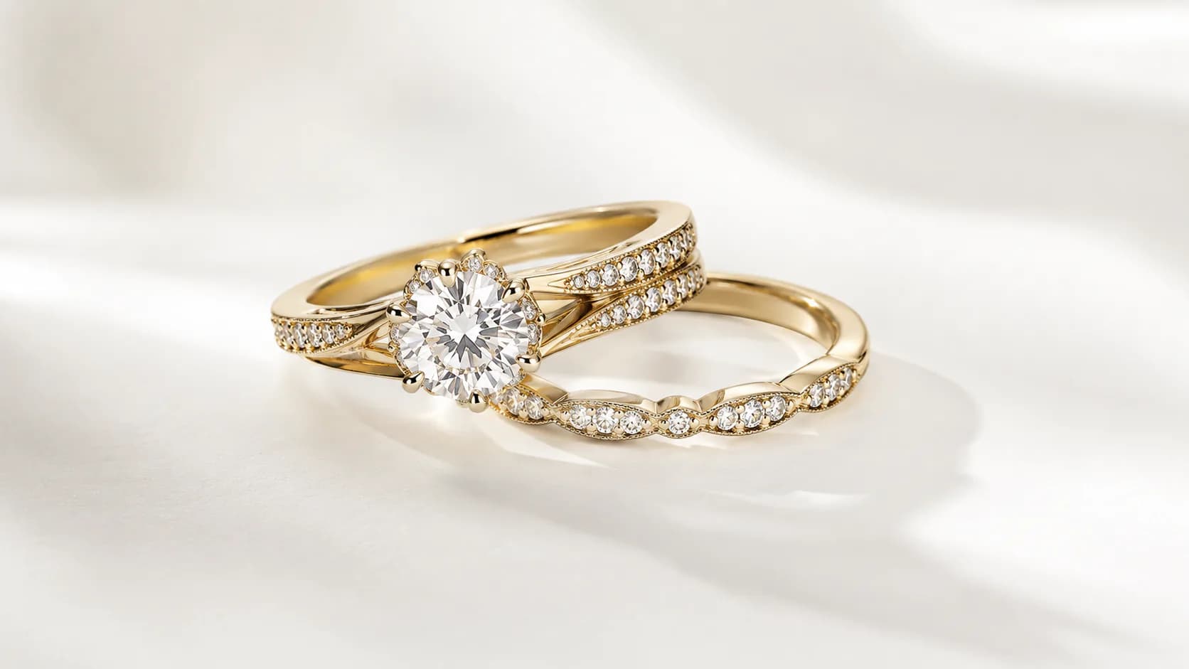 Bridal Halo Set with engagement ring and wedding band
