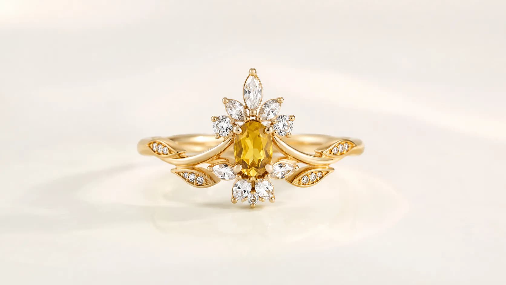 Liora Blossom ring in yellow gold, diamond, and citrine
